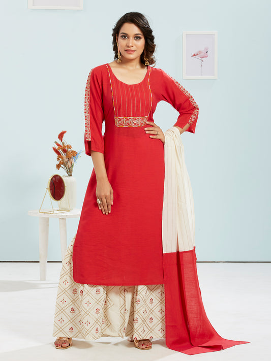Embroidered Kurti With Gharara Pants